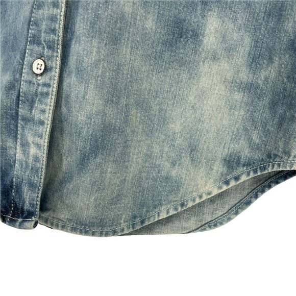Tommy Button Up Shirt Women's Acid Washed Denim Blue - Picture 4 of 10